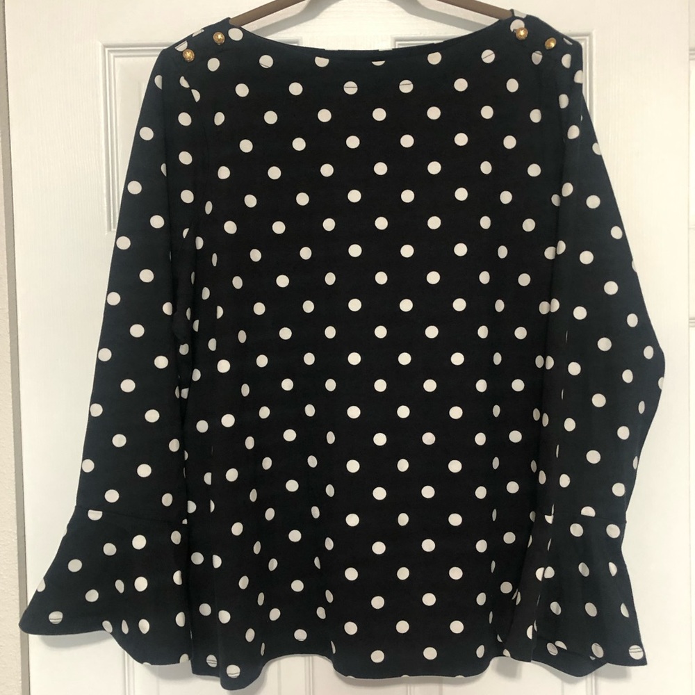 Lauren Ralph Lauren Polka-Dot Bell-Sleeve Cotton Top  size 2X - Picture 2 of 9
